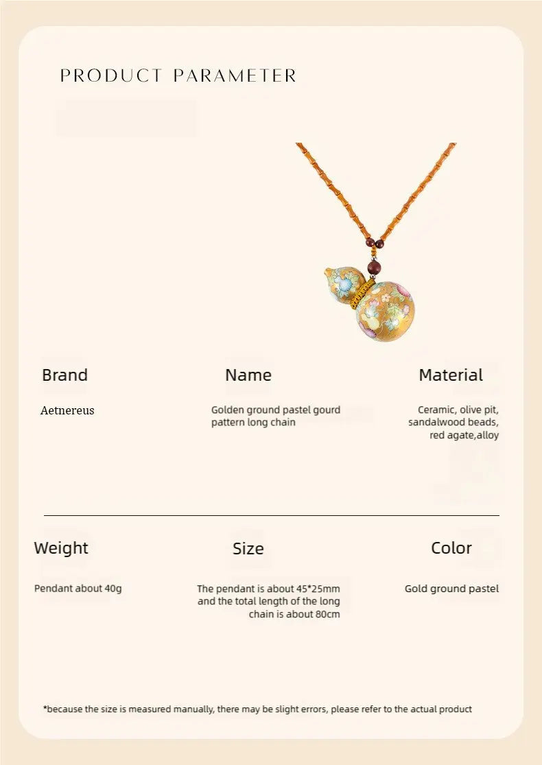 Exquisitely Handcrafted Gilded Ceramic Gourd long necklace decorative ceramic jewelry A&N