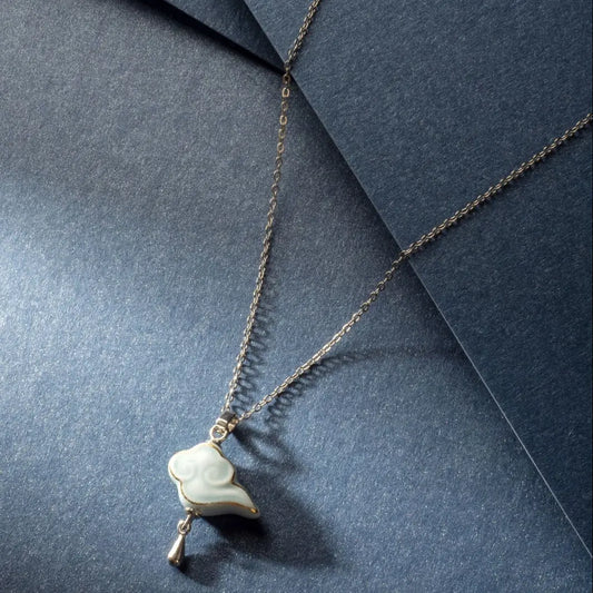 Artisanal Cloud-Themed Light Blue Ceramic Jewelry Set with Golden Patterns A&N