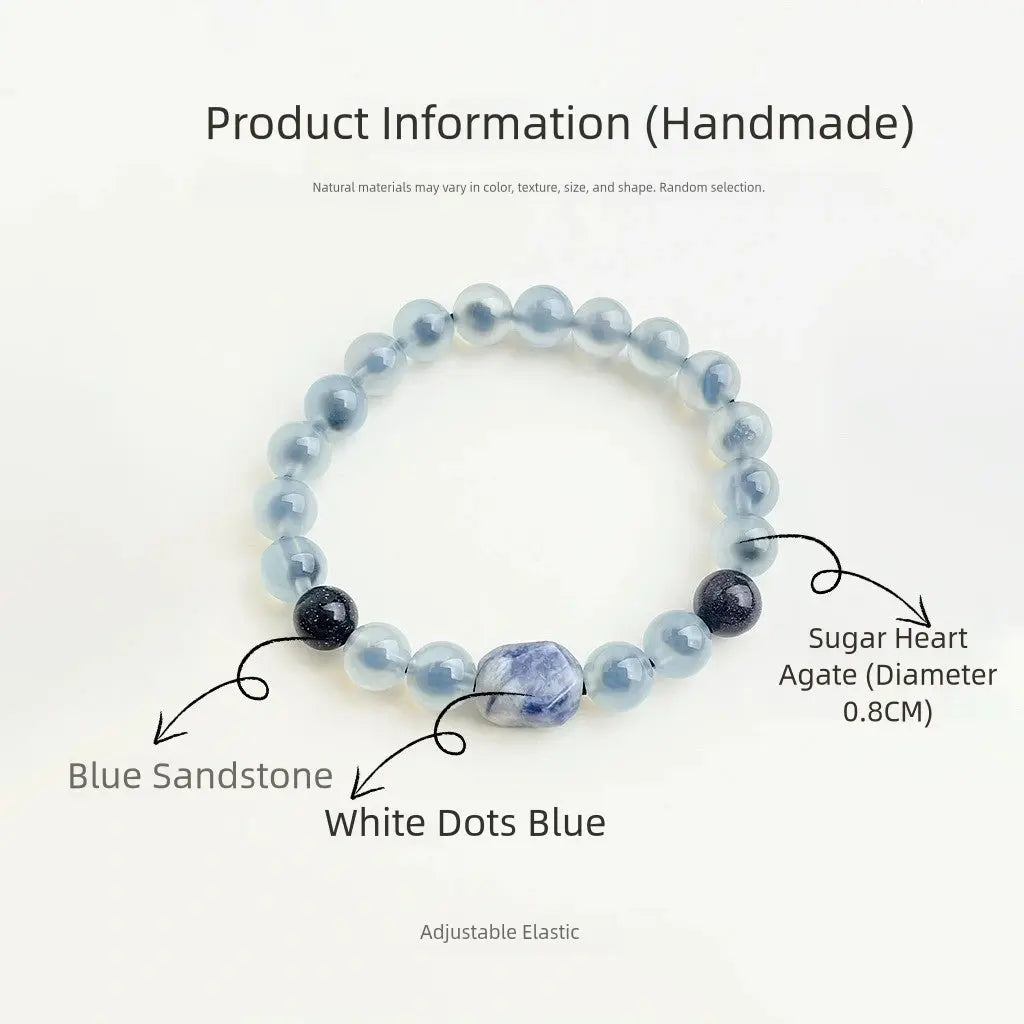 Handmade Green-Rind Blue-Core Sugar Heart Agate Bracelet A&N