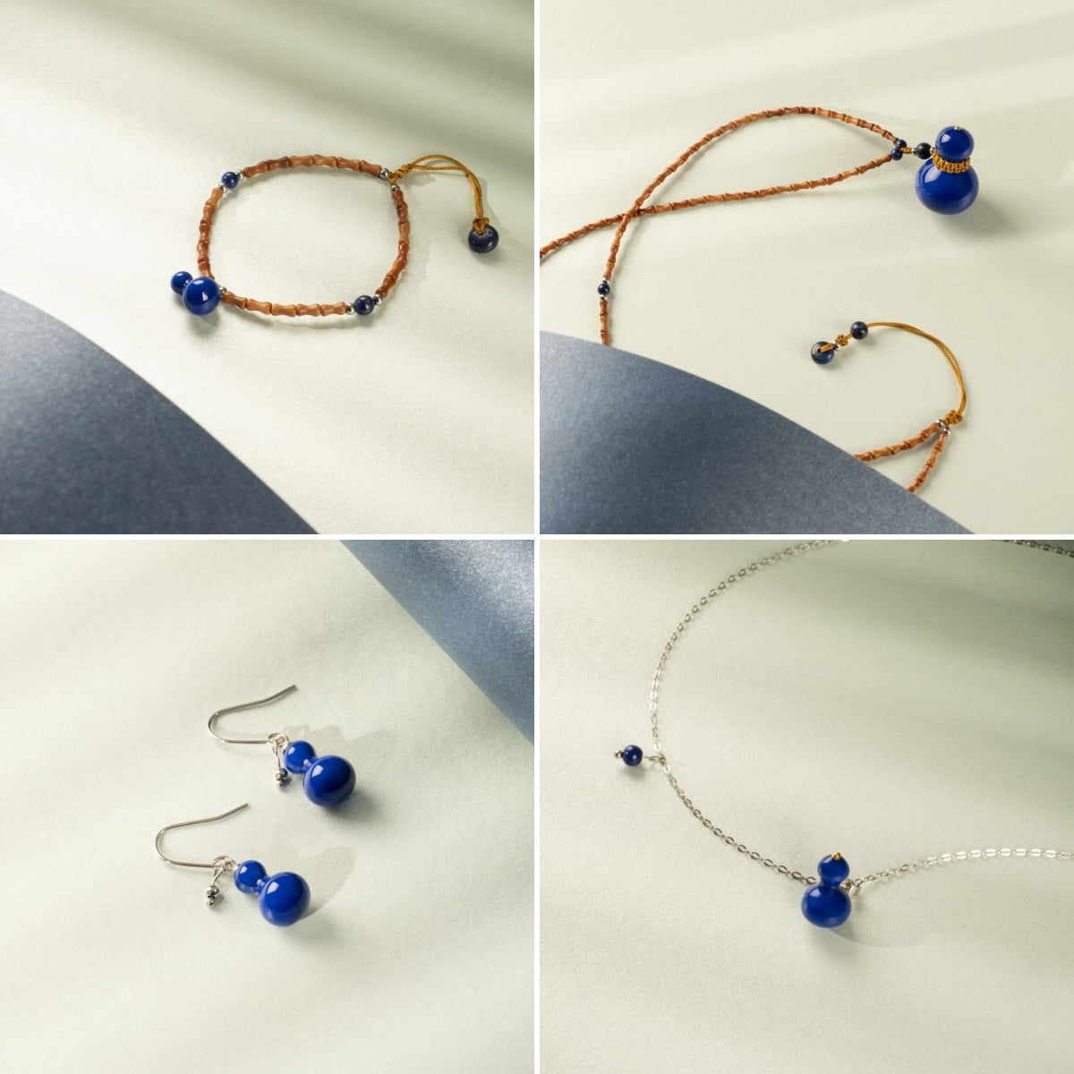 Artisan Blue Ceramic Gourd Jewelry Collection