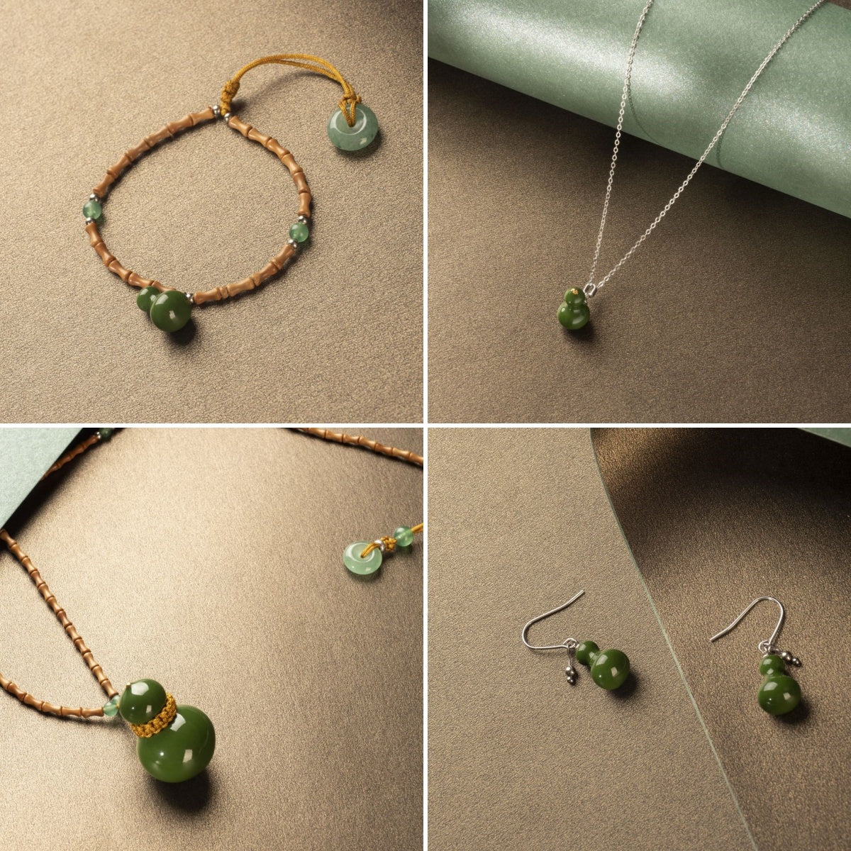 Artisanal Bright Green Gourd Ceramic Jewelry Set