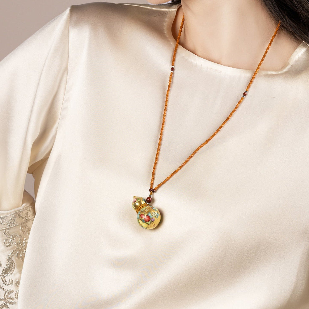 Exquisitely Handcrafted Gilded Ceramic Gourd Sweater Chain（long necklace）