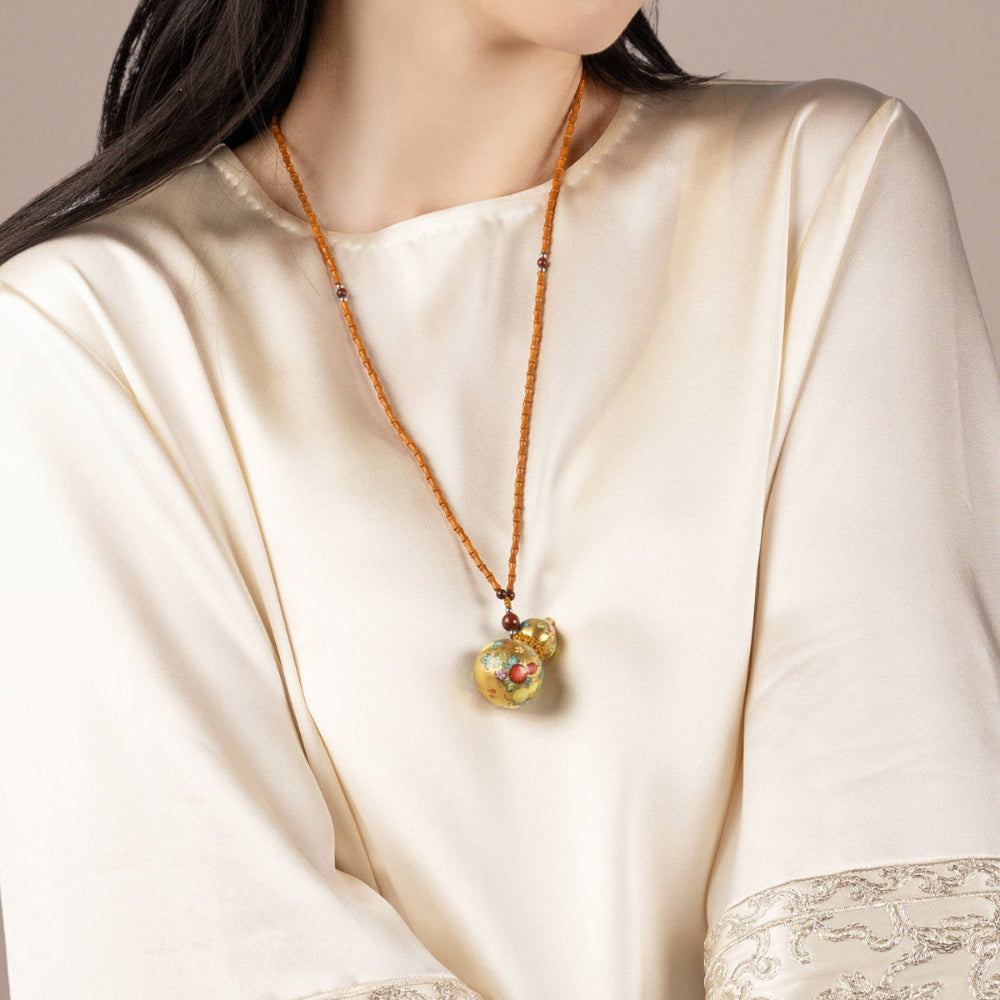 Exquisitely Handcrafted Gilded Ceramic Gourd Sweater Chain（long necklace）