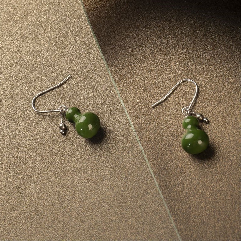 Artisanal Bright Green Gourd Ceramic Jewelry Set