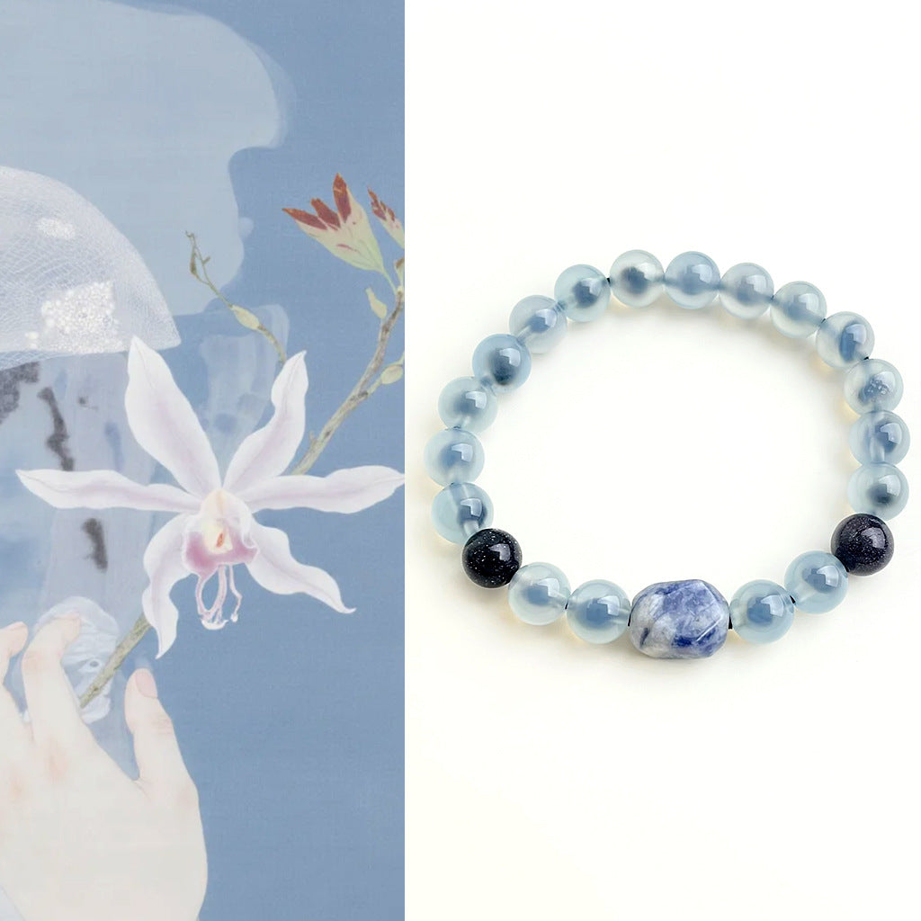 Handmade Green-Rind Blue-Core Sugar Heart Agate Bracelet