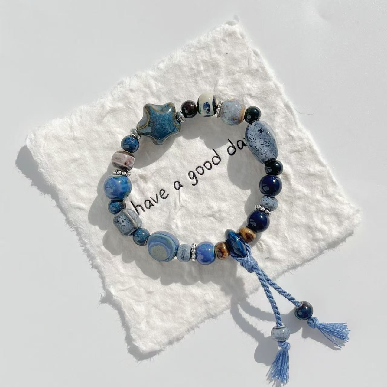 Ocean-Inspired Blue Ceramic Starfish Bracelet