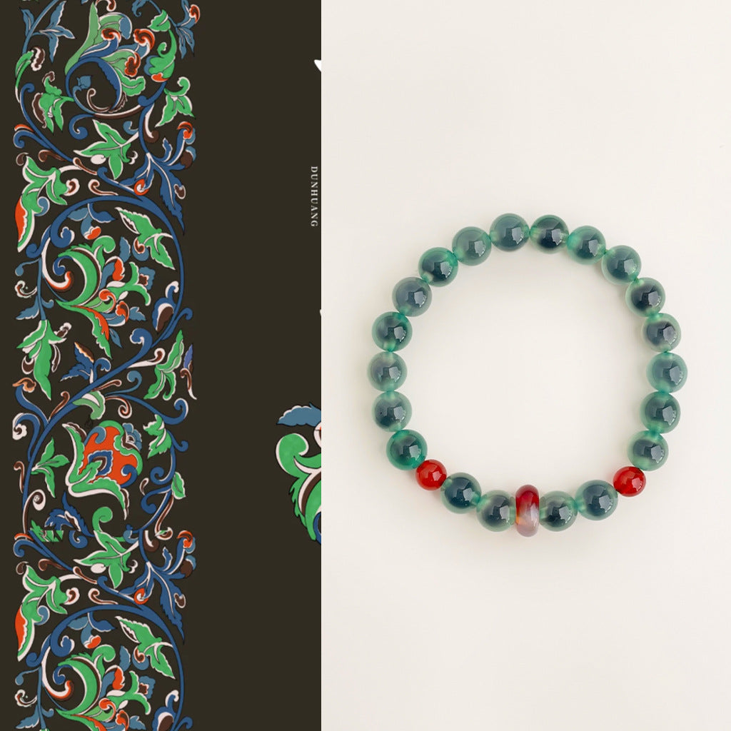 Handmade Green-Rind Dark-Core Sugar Heart Agate Bracelet