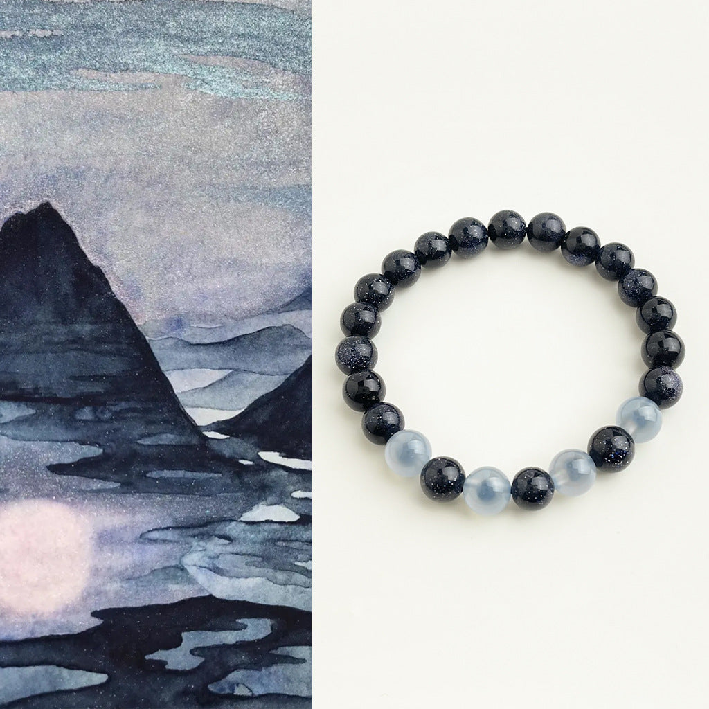 Handmade Blue Sandstone & Sugar Heart Agate Bracelet