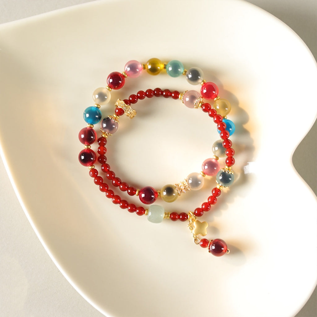 Handmade Multi-Color Sugar Heart Agate Double-Strand Bracelet