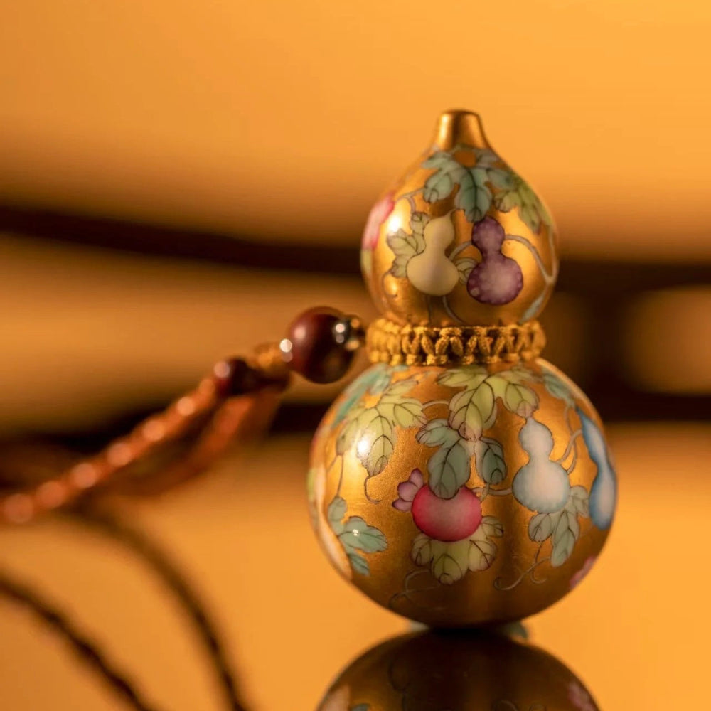 Exquisitely Handcrafted Gilded Ceramic Gourd Sweater Chain（long necklace）
