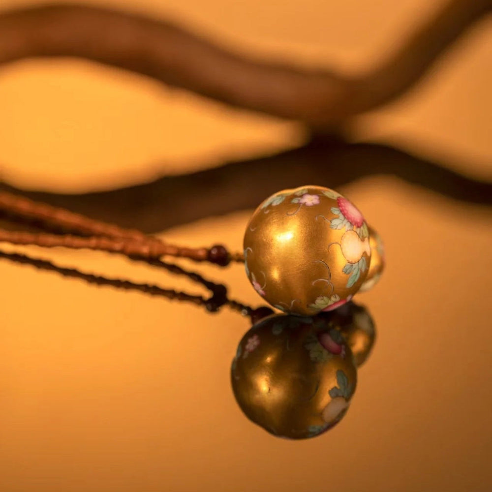 Exquisitely Handcrafted Gilded Ceramic Gourd Sweater Chain（long necklace）