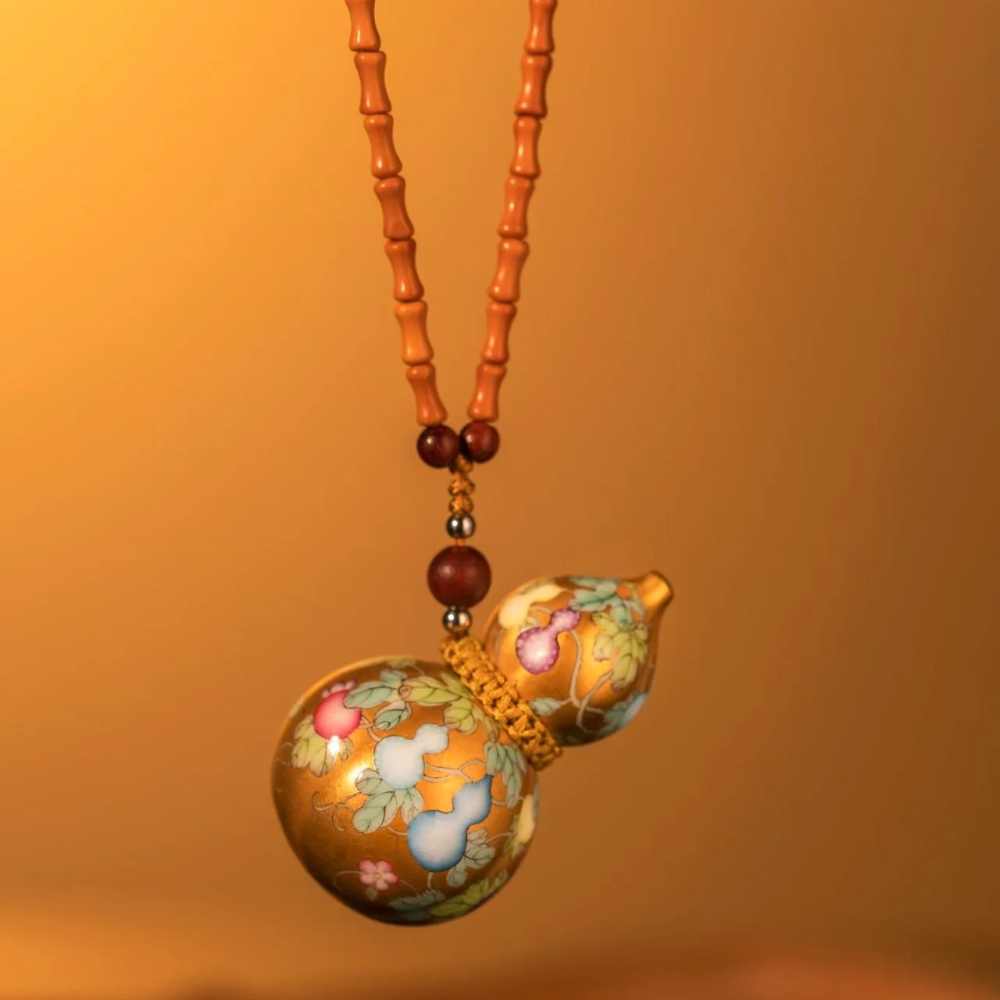 Exquisitely Handcrafted Gilded Ceramic Gourd Sweater Chain（long necklace）