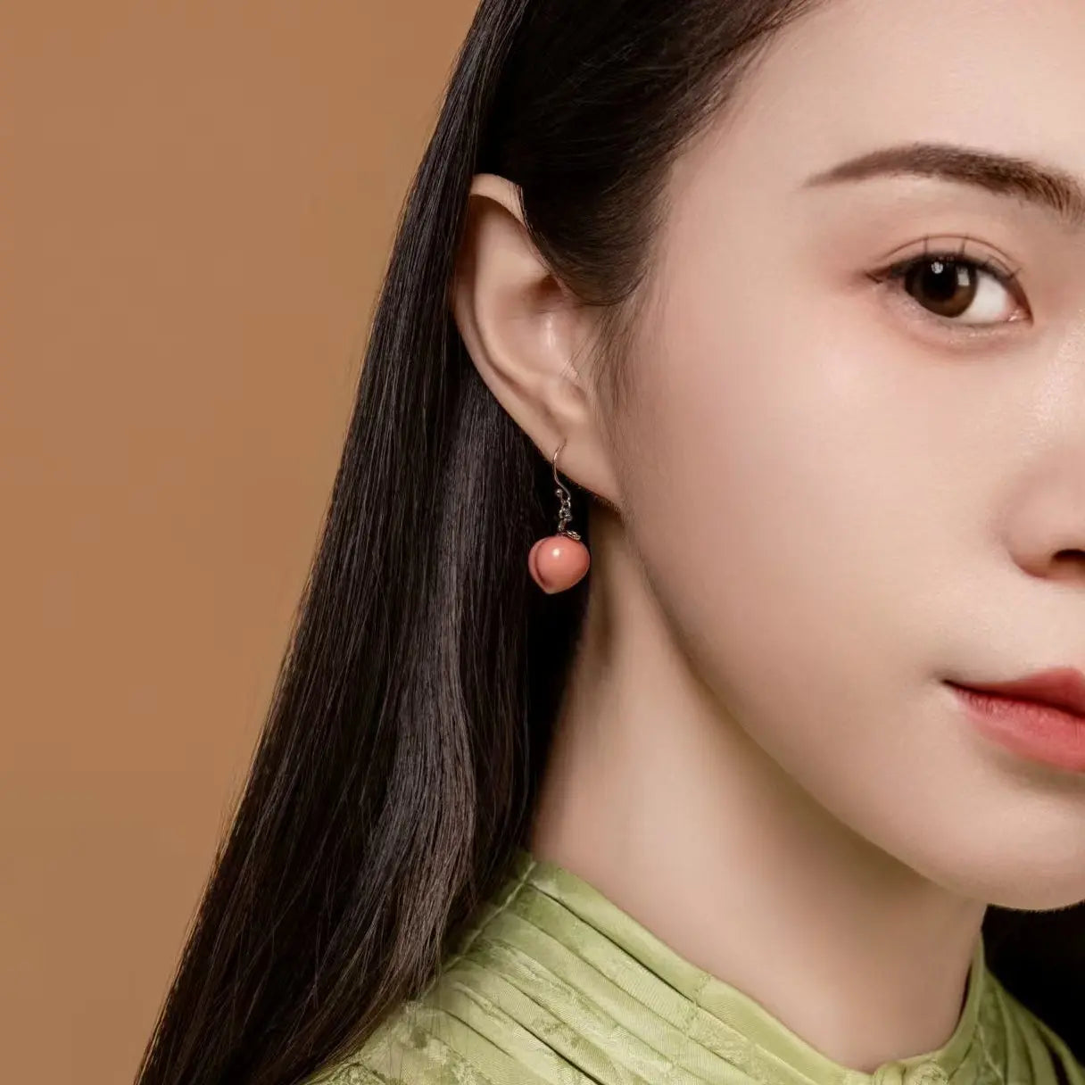 Handmade Peach-Themed Ceramic Jewelry Set A&N