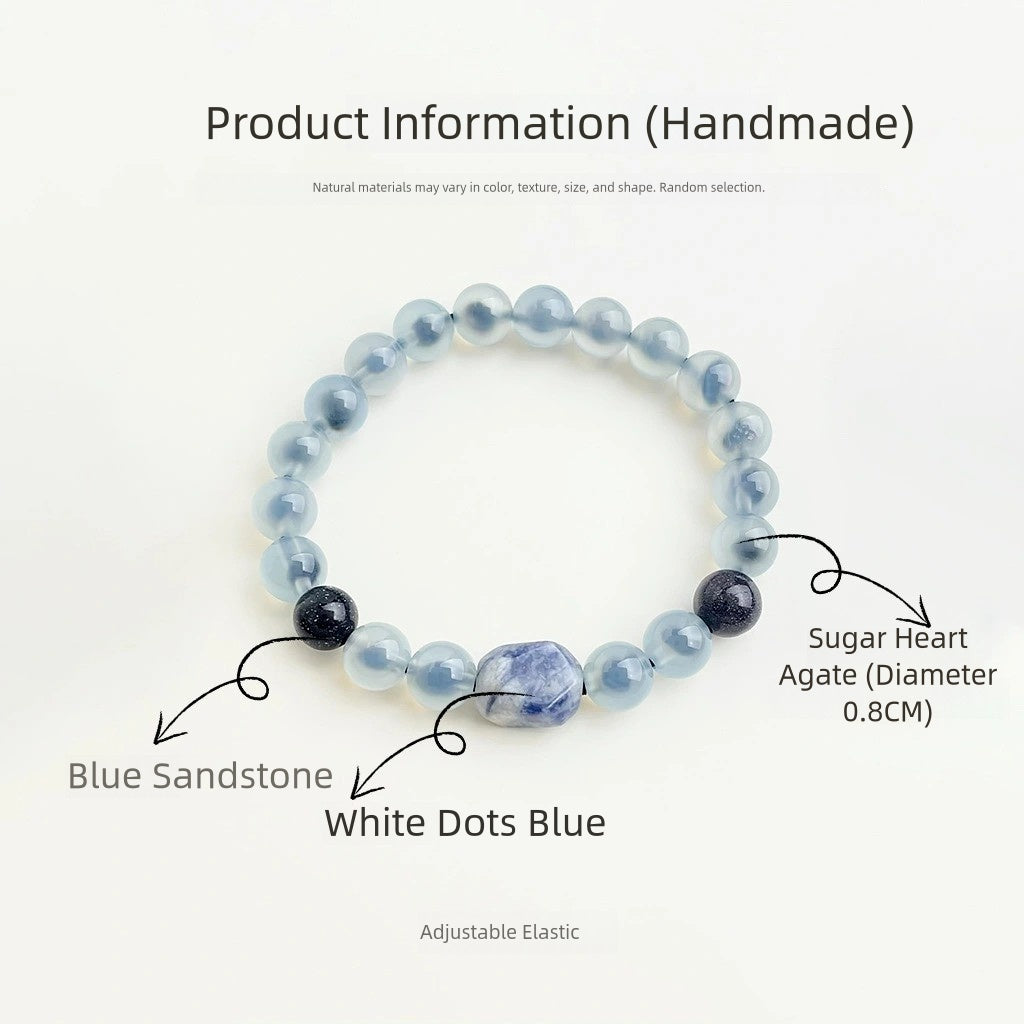 Handmade Green-Rind Blue-Core Sugar Heart Agate Bracelet