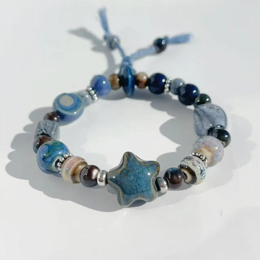 Ocean-Inspired Blue Ceramic Starfish Bracelet A&N