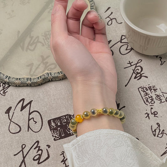 Handmade Yellow-Outer Dark-Grey-Core Sugar Heart Agate Bracelet