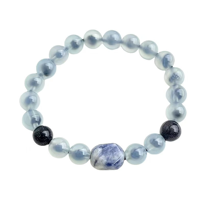 Handmade Green-Rind Blue-Core Sugar Heart Agate Bracelet