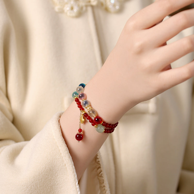 Handmade Multi-Color Sugar Heart Agate Double-Strand Bracelet