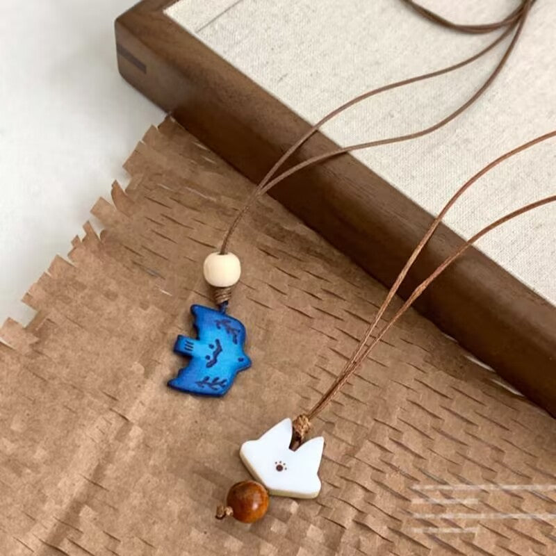 Ceramic Animal Necklace （Bird / Fox）