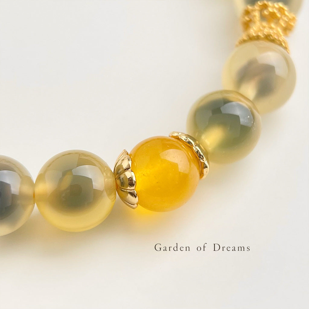 Handmade Yellow-Outer Dark-Grey-Core Sugar Heart Agate Bracelet