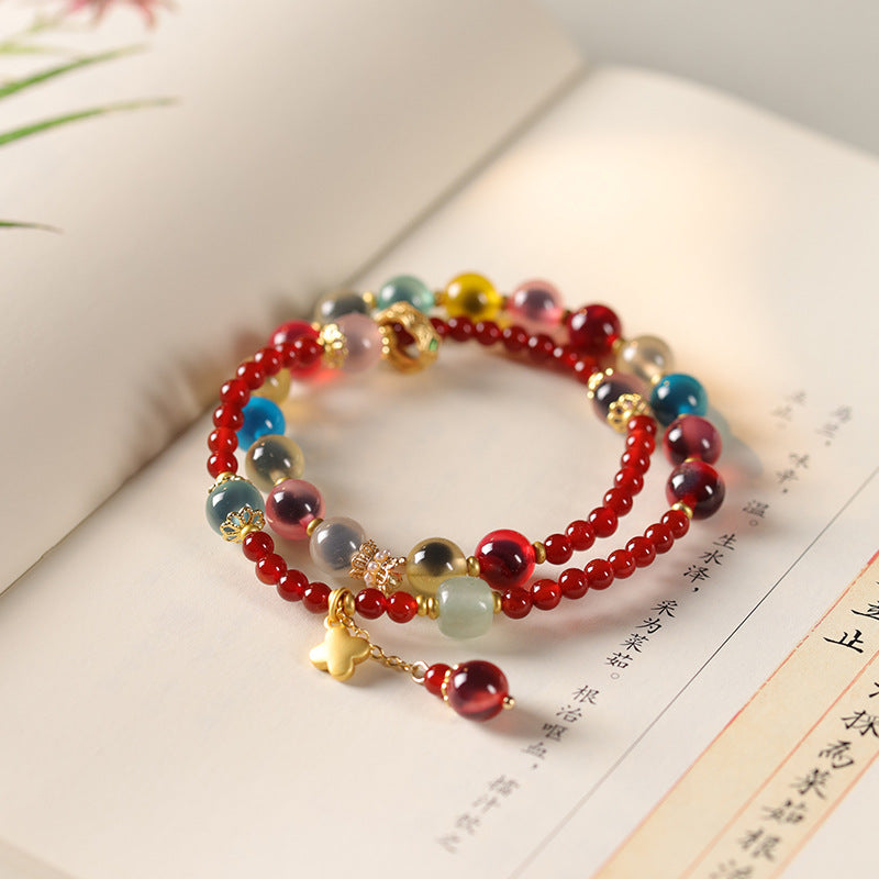 Handmade Multi-Color Sugar Heart Agate Double-Strand Bracelet