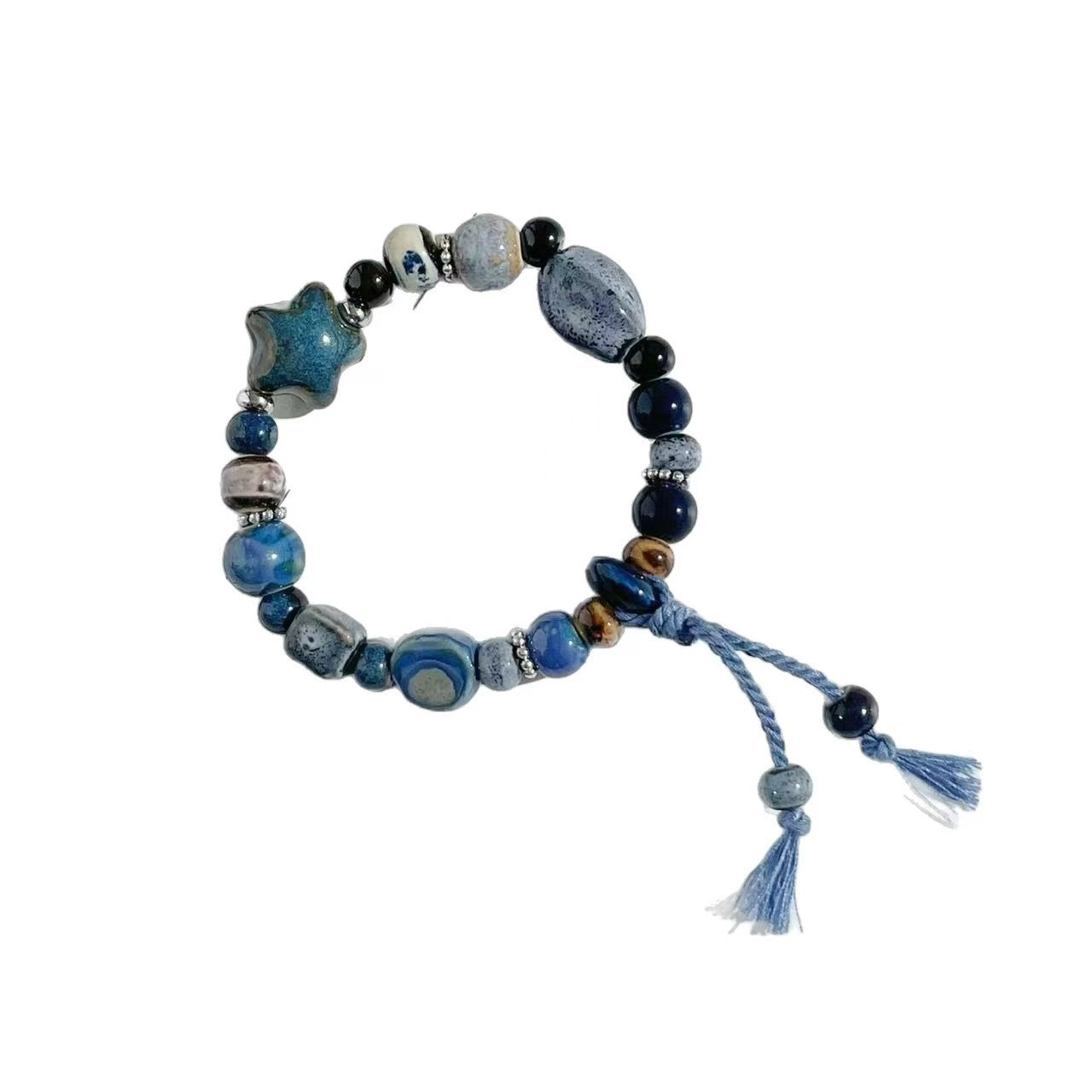 Ocean-Inspired Blue Ceramic Starfish Bracelet