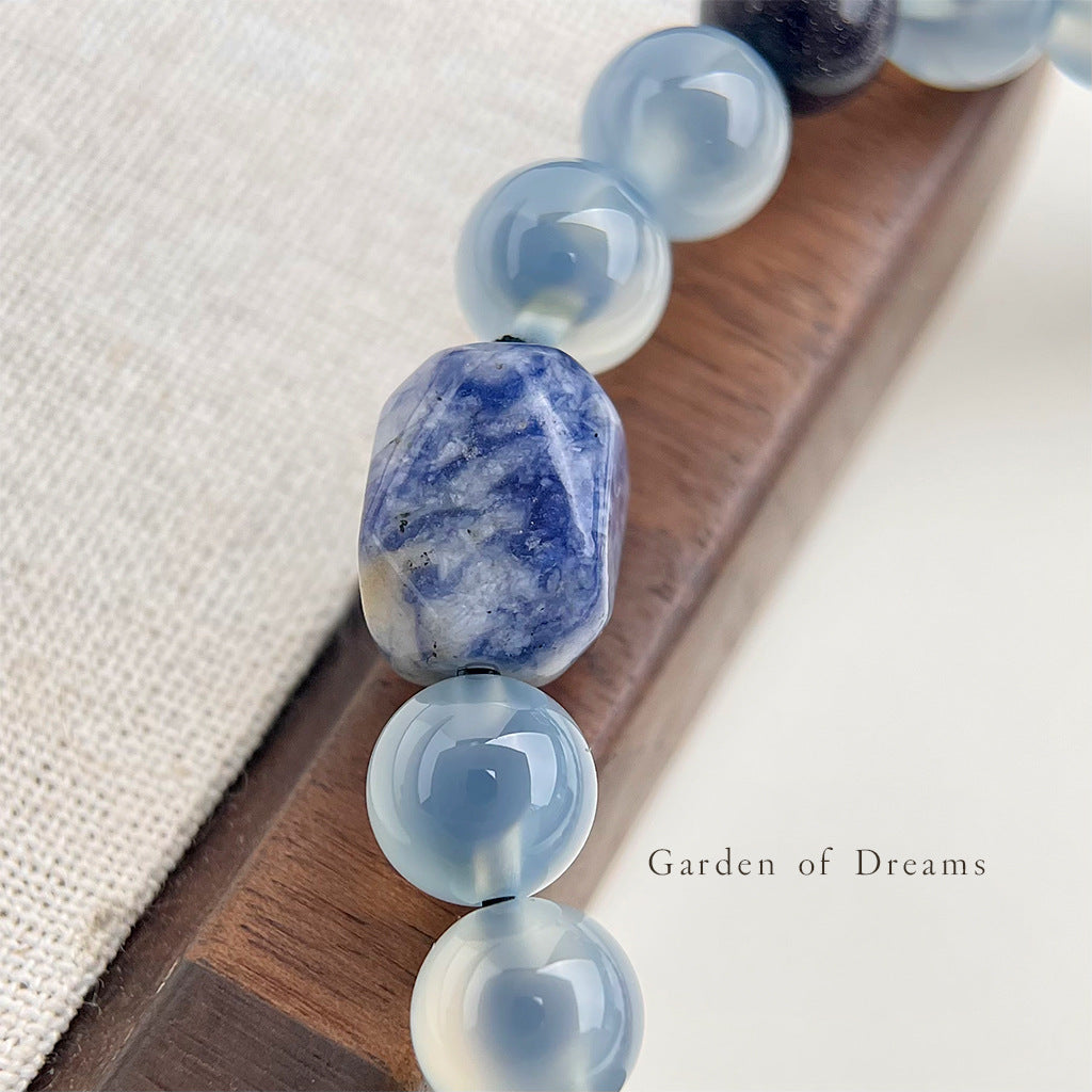 Handmade Green-Rind Blue-Core Sugar Heart Agate Bracelet