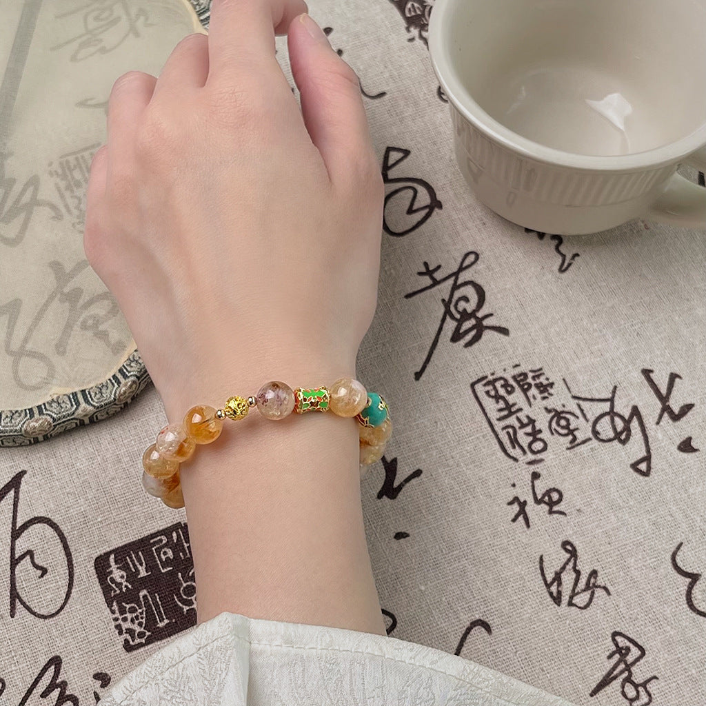 Handmade Natural Yellow Tower Crystal Bracelet