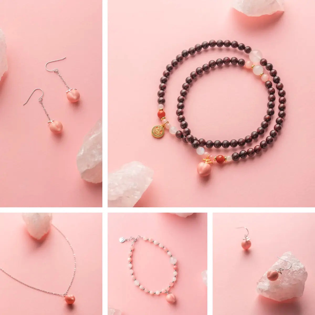 Handmade Peach-Themed Ceramic Jewelry Set A&N