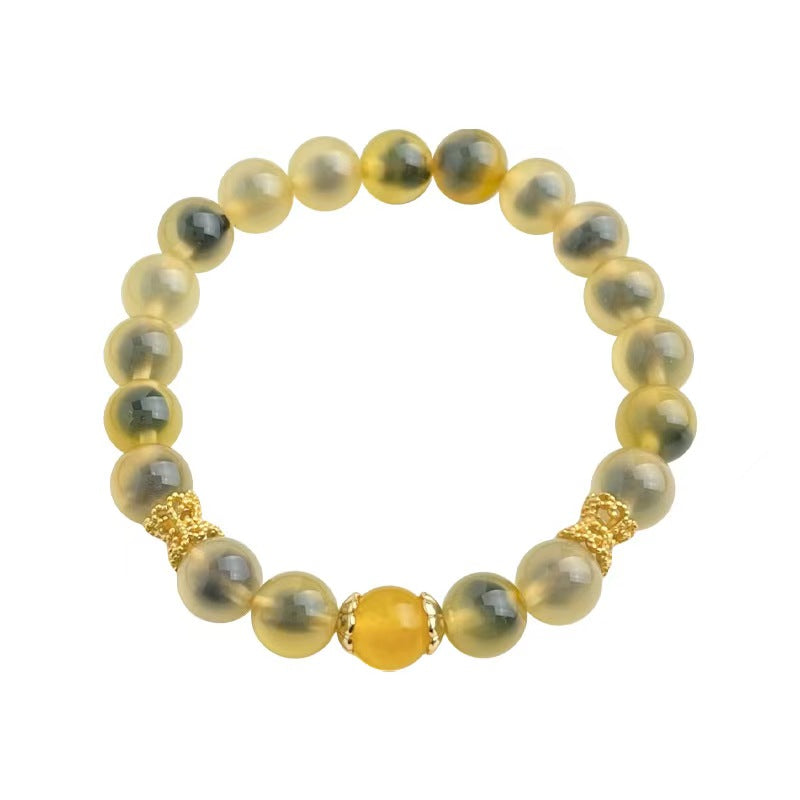 Handmade Yellow-Outer Dark-Grey-Core Sugar Heart Agate Bracelet