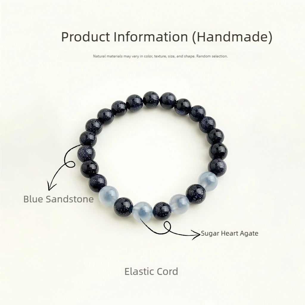 Handmade Blue Sandstone & Sugar Heart Agate Bracelet