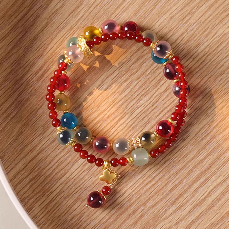 Handmade Multi-Color Sugar Heart Agate Double-Strand Bracelet
