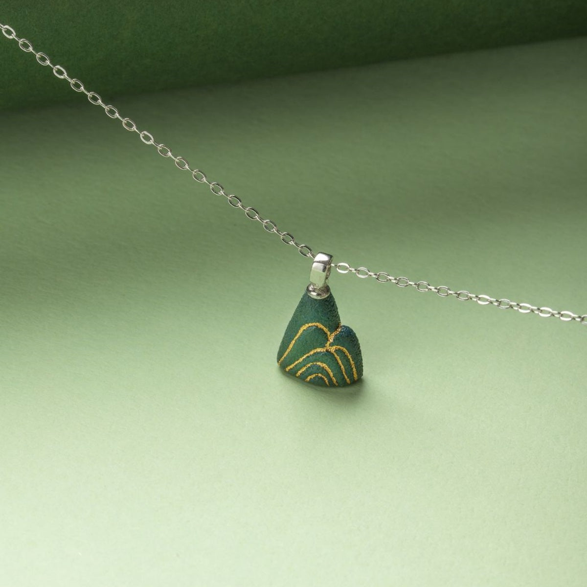 Artisanal Mountain-Themed Teal Ceramic Jewelry Set with Golden Patterns