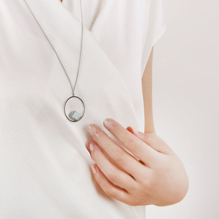 Artisanal Cloud-Themed Light Blue Ceramic Jewelry Set with Golden Patterns