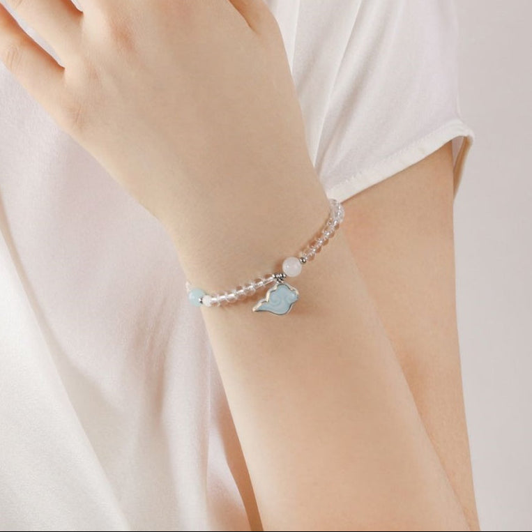 Artisanal Cloud-Themed Light Blue Ceramic Jewelry Set with Golden Patterns