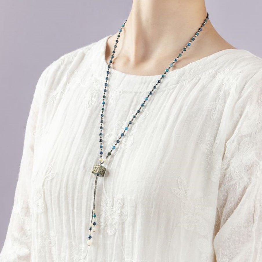 Handcrafted Gemstone Green Wave-Themed Ceramic Jewelry Set with Gold Floral Patterns