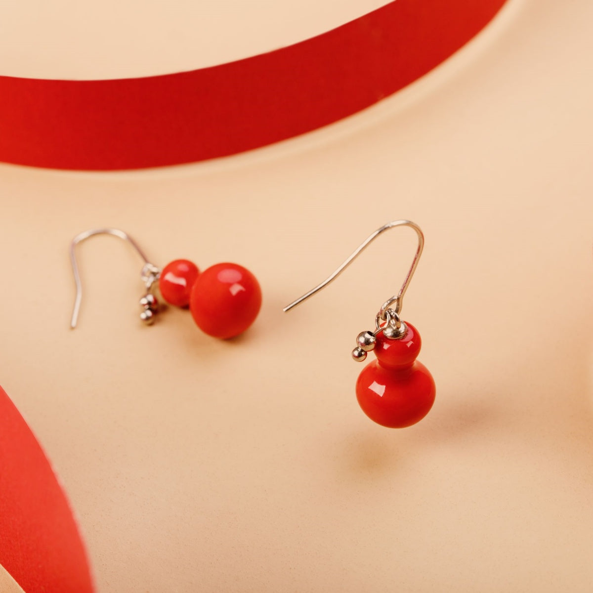 Artisan Red Ceramic Gourd Jewelry Set