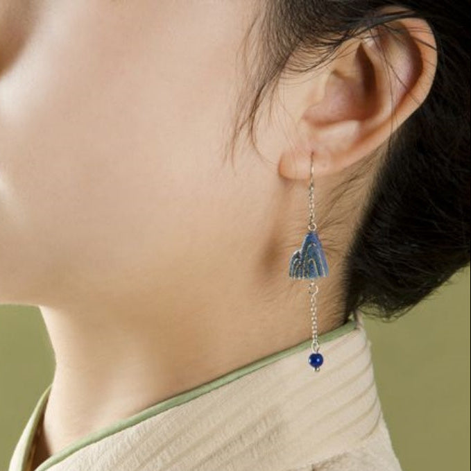 Artisanal Mountain-Themed Teal Ceramic Jewelry Set with Golden Patterns