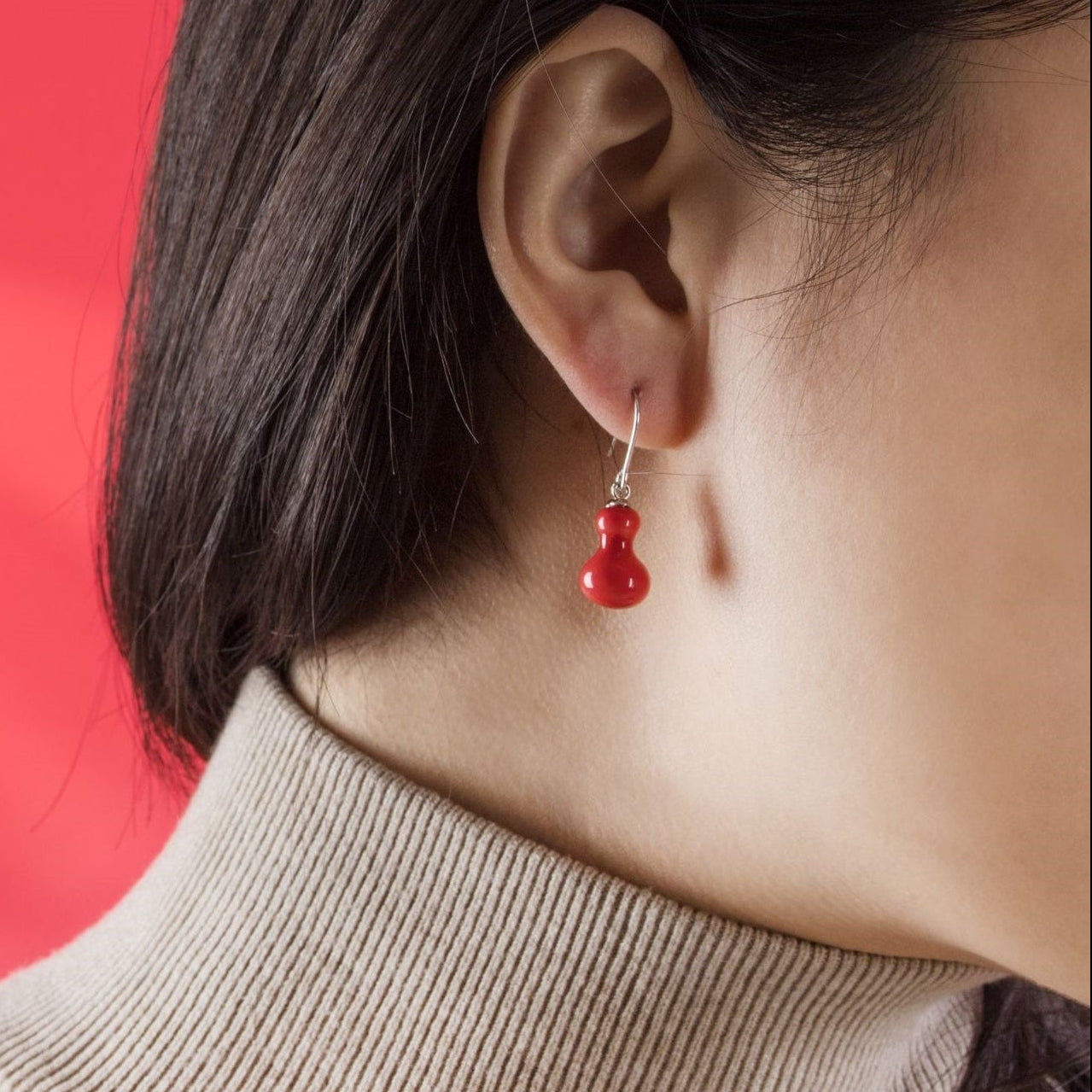 Artisan Red Ceramic Gourd Jewelry Set